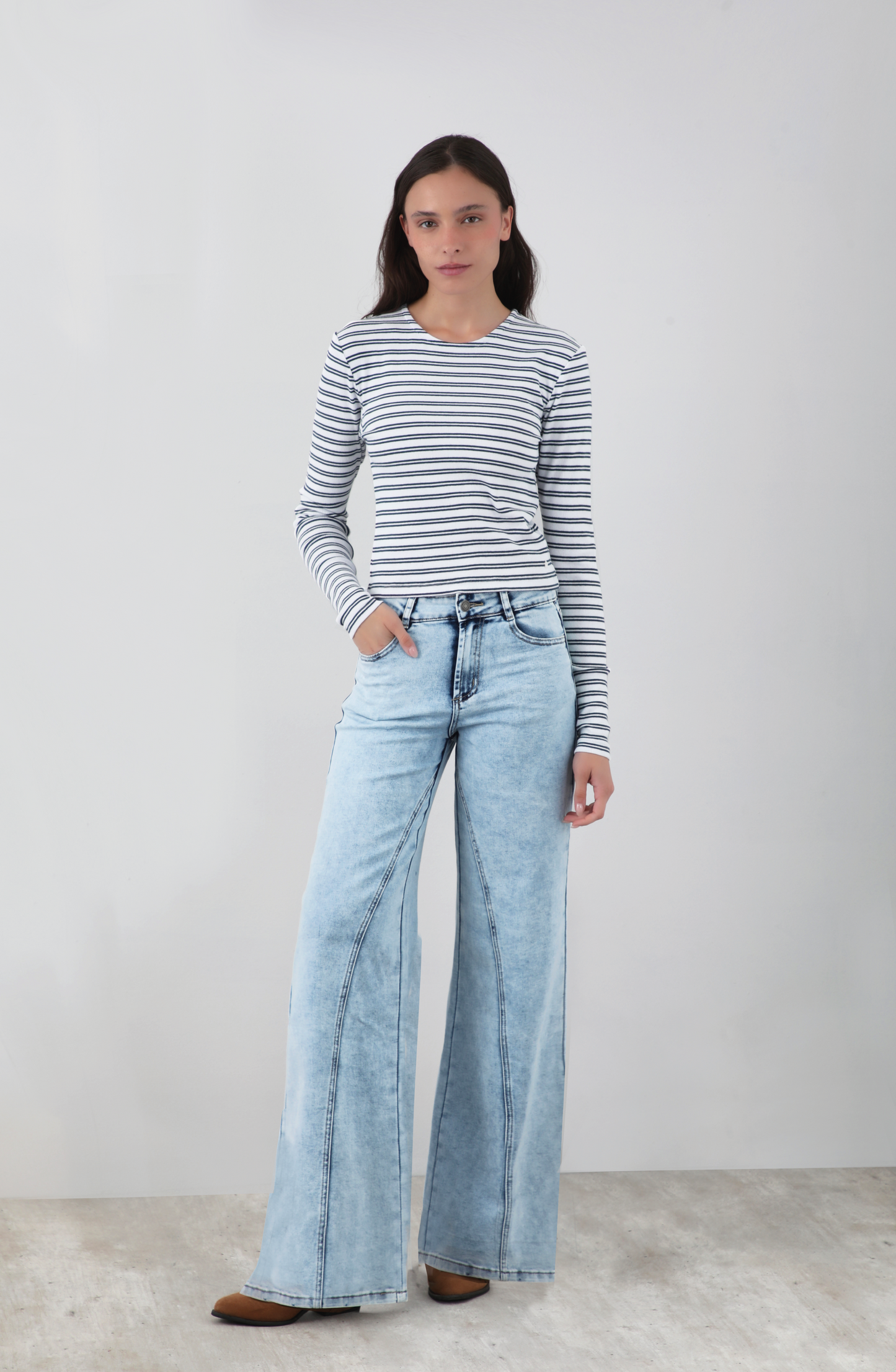 Polera Manga Larga Lineas White