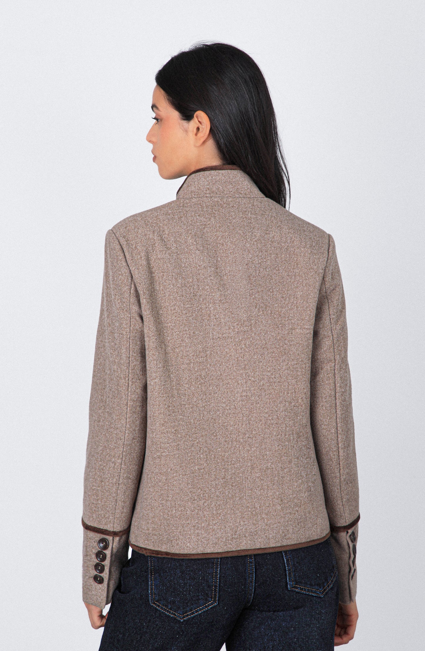 Chaqueta Cruzada Cuello Mao Beige