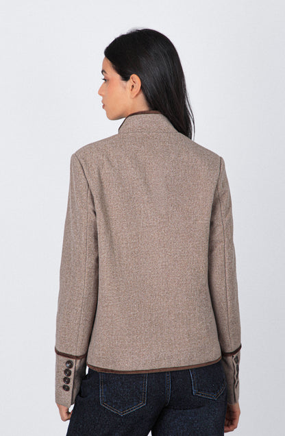 Chaqueta Cruzada Cuello Mao Beige
