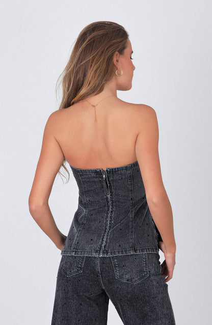 Top Strapless Strass Black