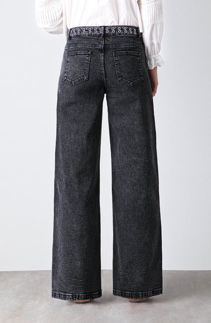 Pantalón Wide Leg Pretina Ojal Black