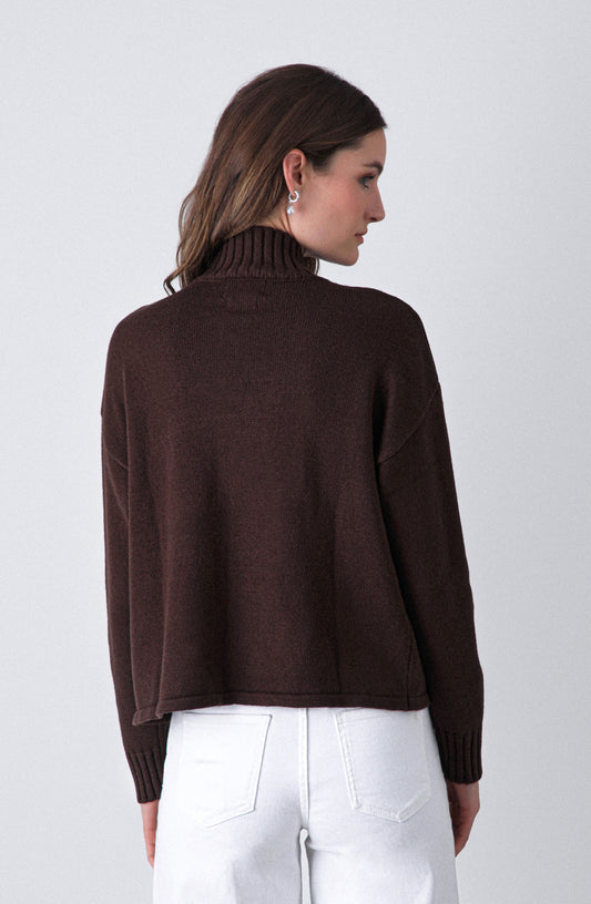Sweater Cuello Alto Abertura Brown