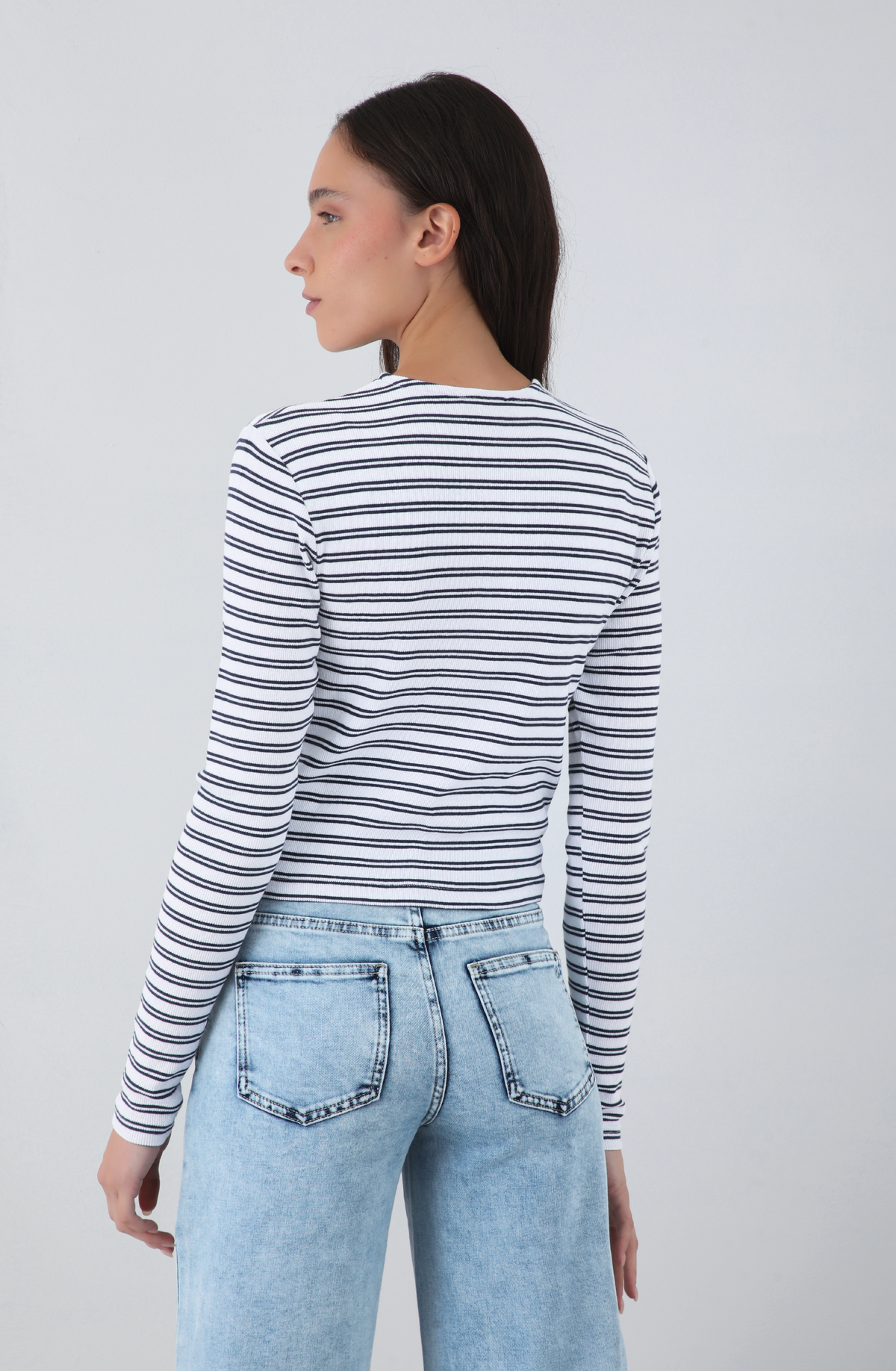 Polera Manga Larga Lineas White