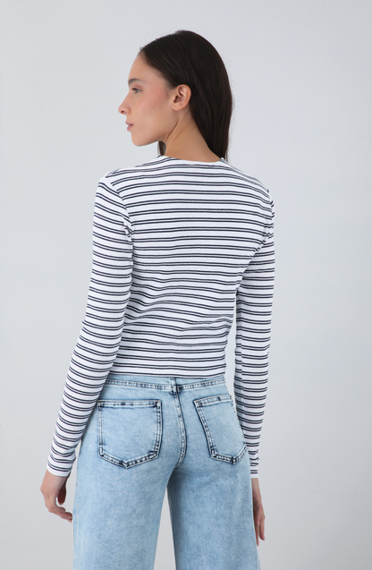 Polera Manga Larga Lineas White