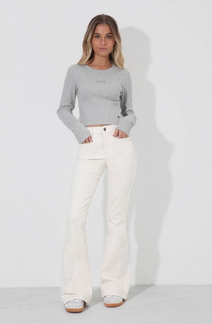 Pants Flare Bolsillos Ecru