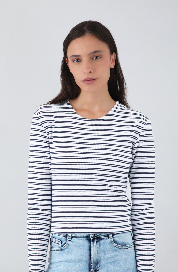 Polera Manga Larga Lineas White