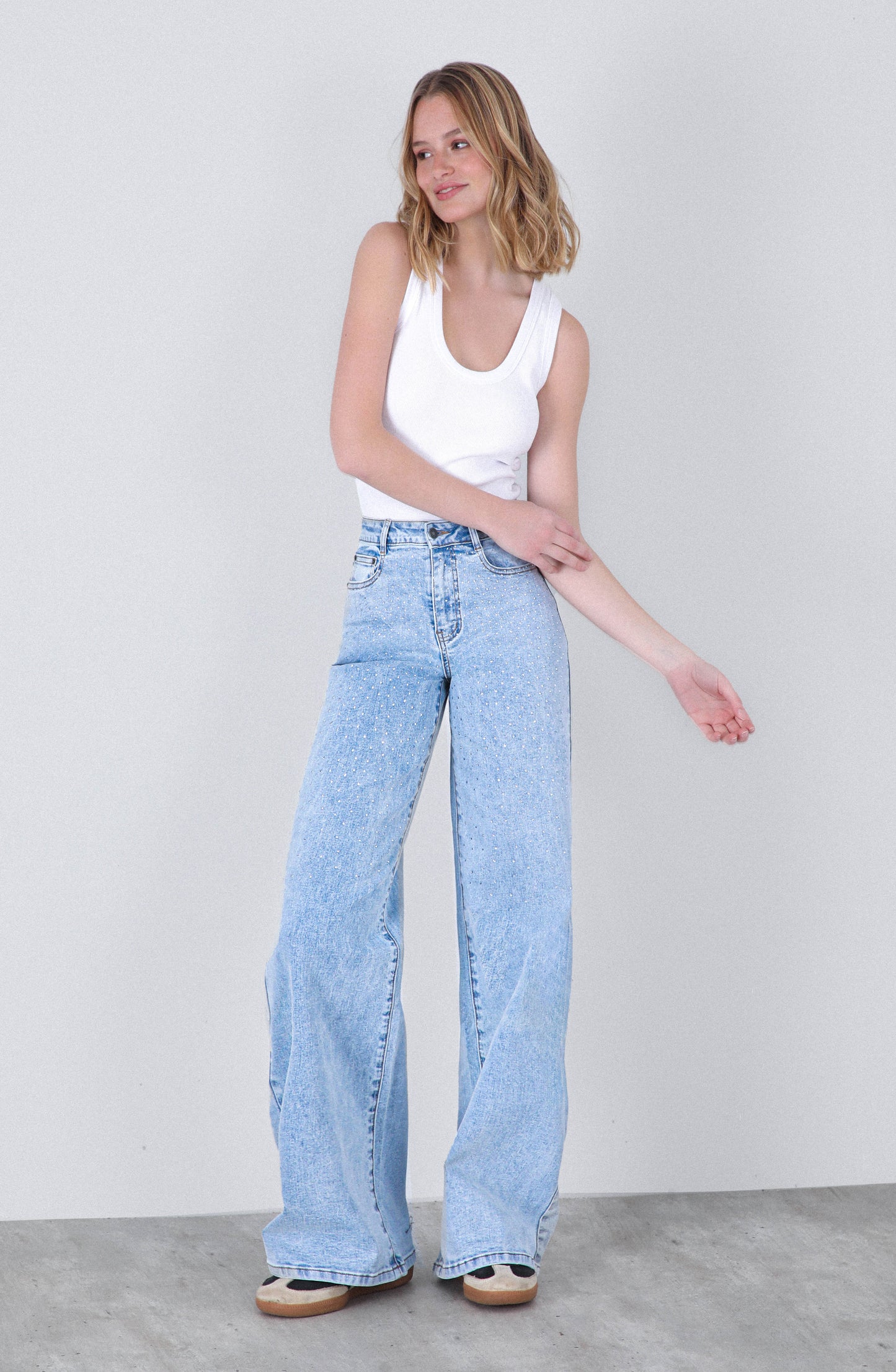 Pantalón Wide Leg Strass Degrade Blue