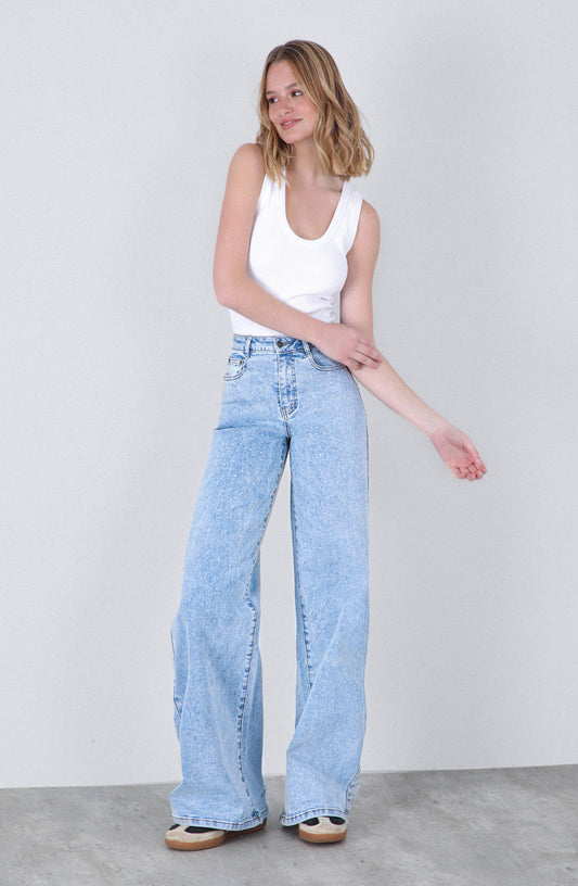 Pantalón Wide Leg Strass Degrade Blue