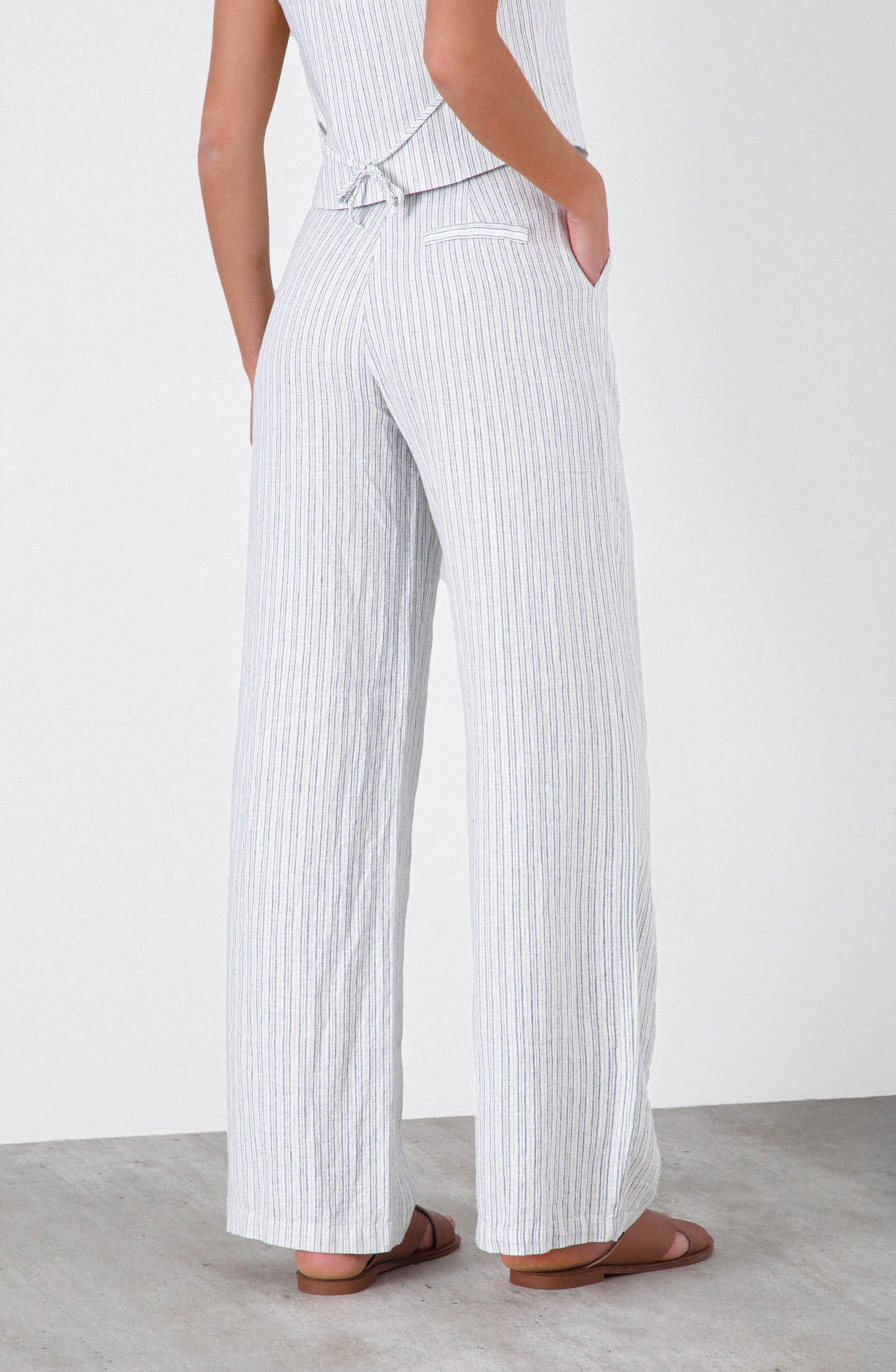 Pantalón Rayas Lino Blue