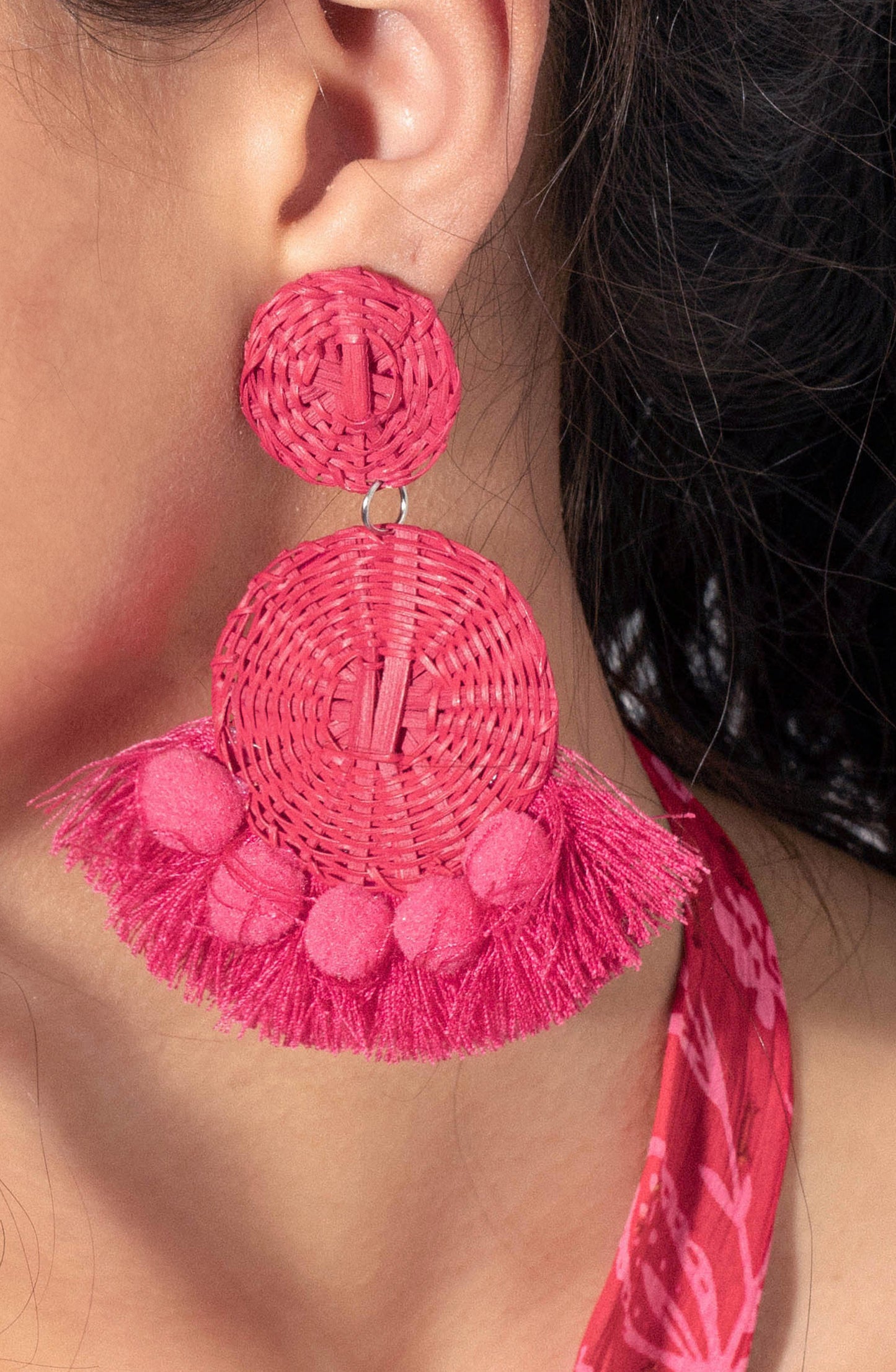 Pendiente Rafia Pink