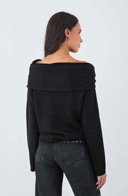 Sweater Hombro Drapeado Black
