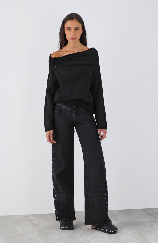 Sweater Hombro Drapeado Black