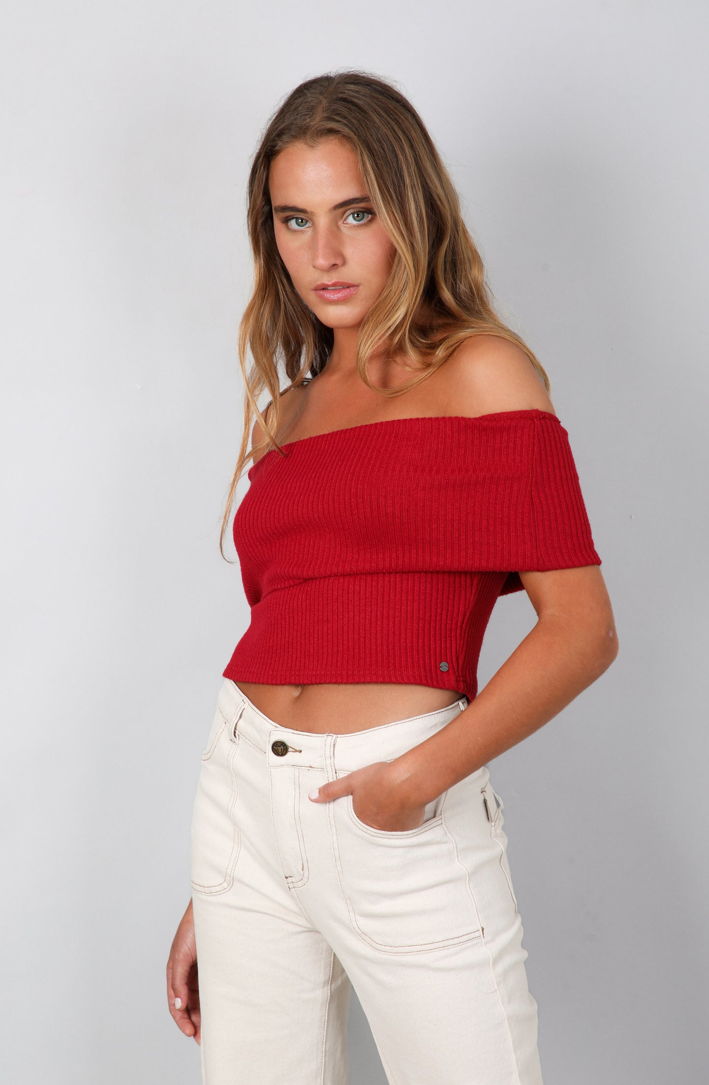 Top Bardot Red