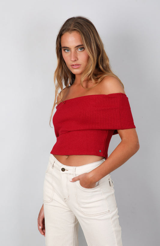 Top Bardot Red