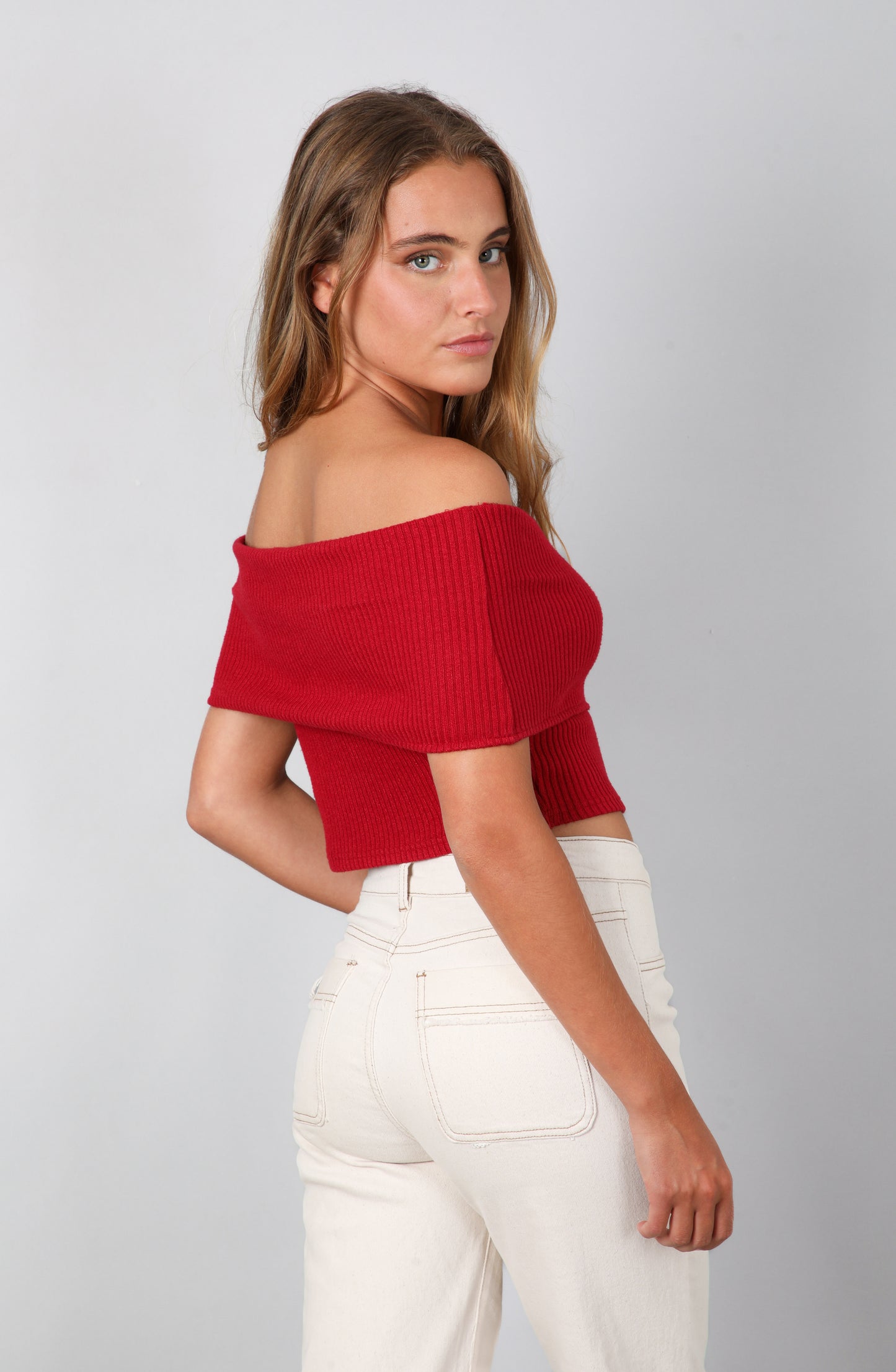 Top Bardot Red