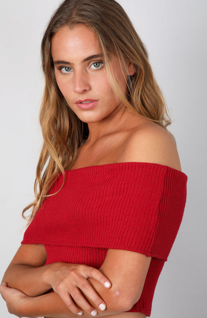 Top Bardot Red