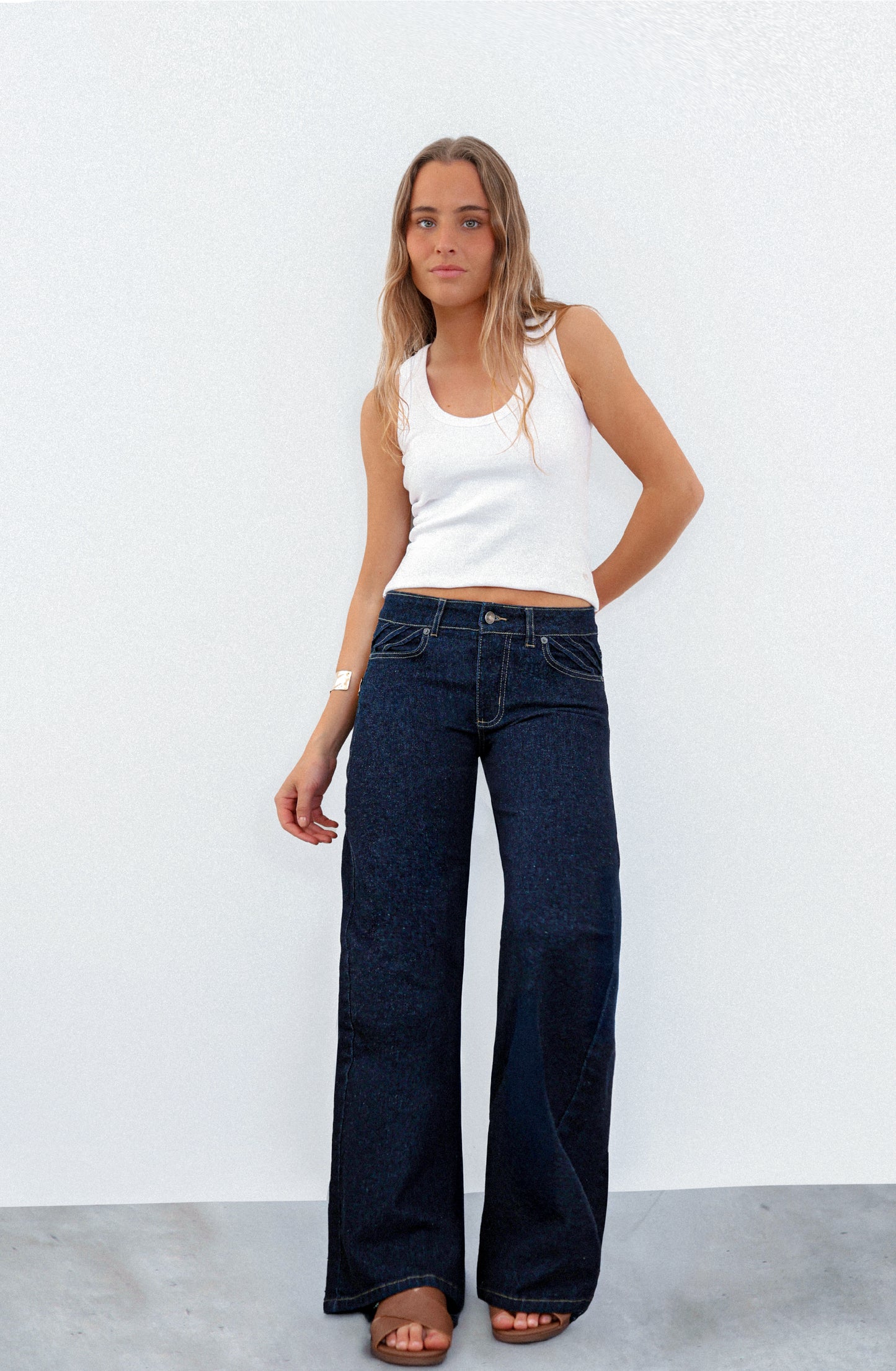 Pantalón Plisado Low Rise Blue