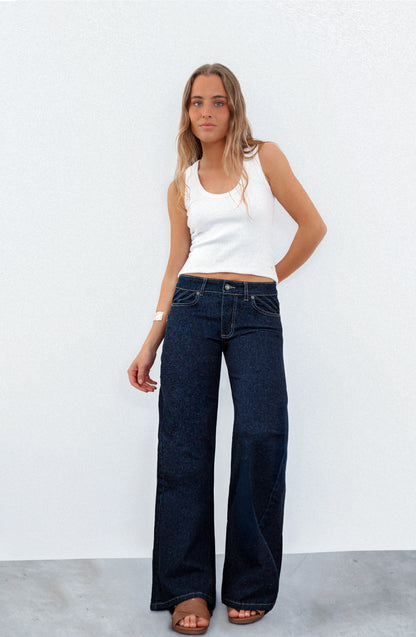 Pantalón Plisado Low Rise Blue