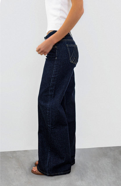 Pantalón Plisado Low Rise Blue