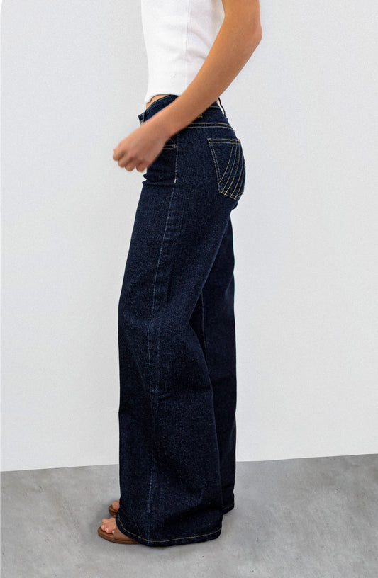 Pantalón Plisado Low Rise Blue