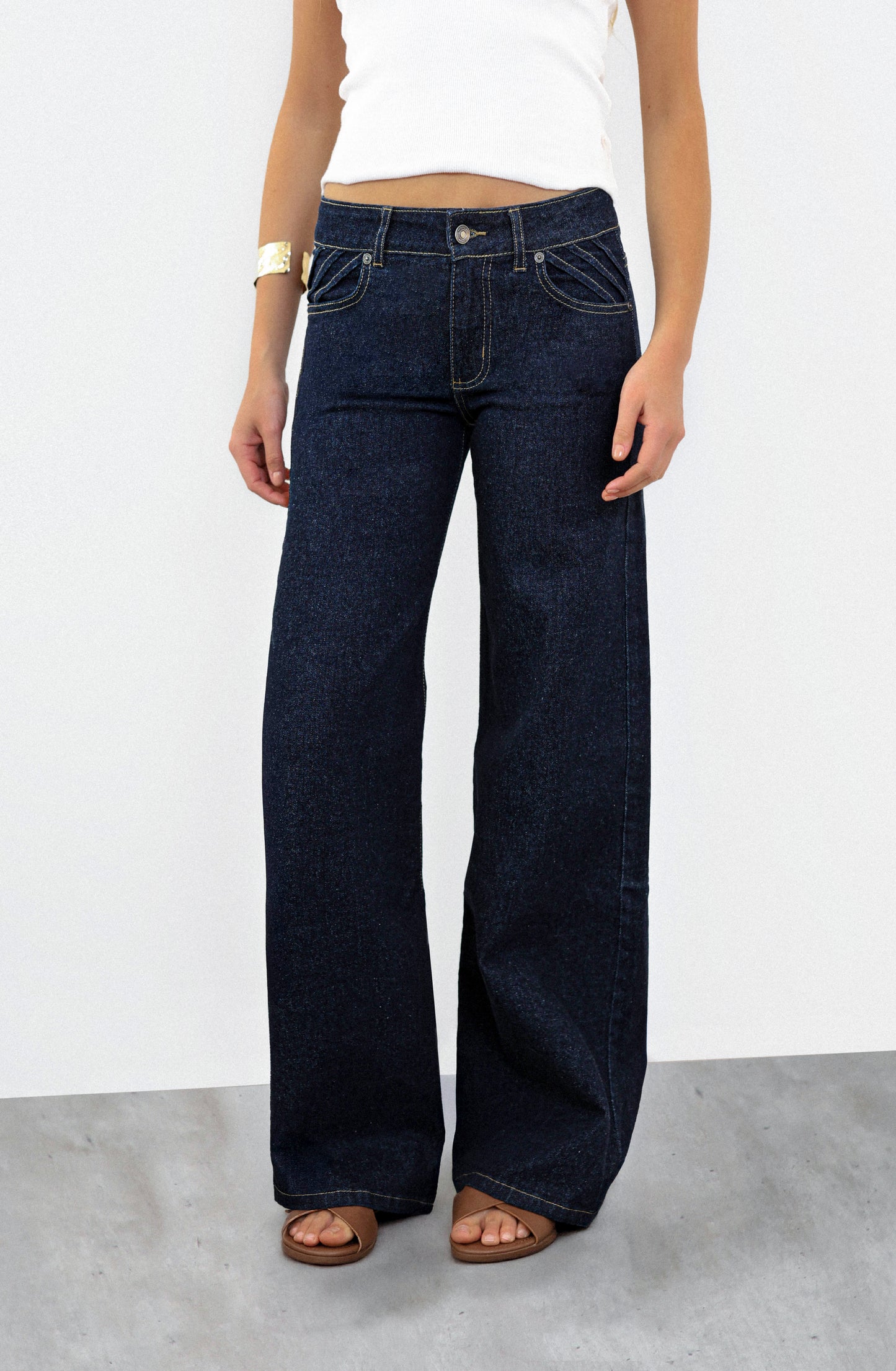 Pantalón Plisado Low Rise Blue
