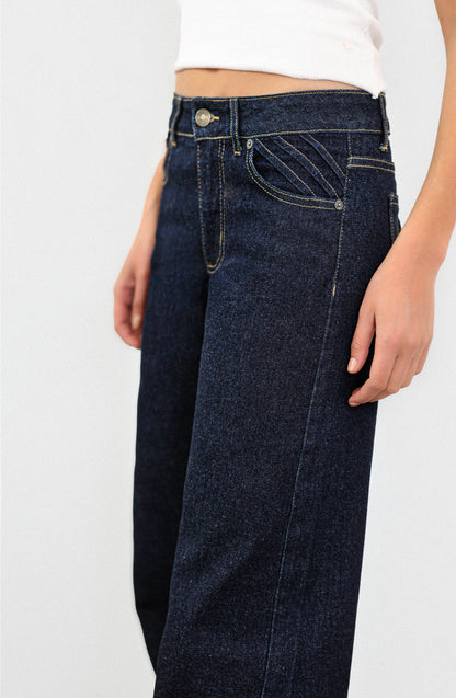 Pantalón Plisado Low Rise Blue