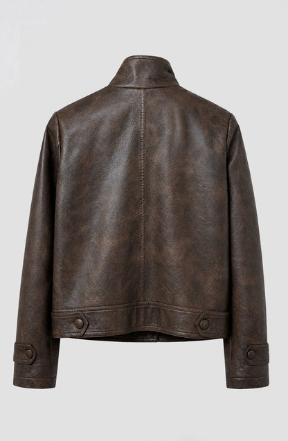 Chaqueta Pu Cuello Funnel Brown