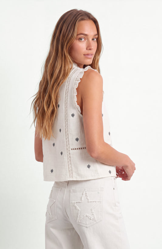 Blusa Sin Manga Bordada White