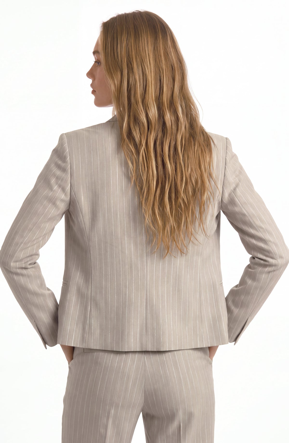 Blazer Rayas Corto Lurex Beige
