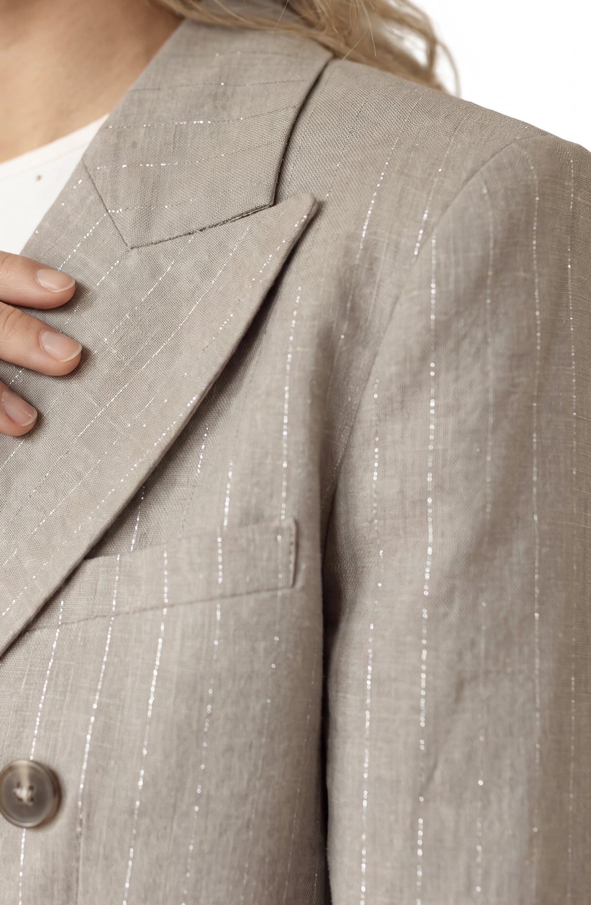 Blazer Rayas Corto Lurex Beige