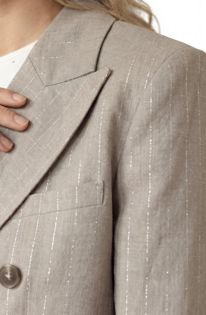 Blazer Rayas Corto Lurex Beige