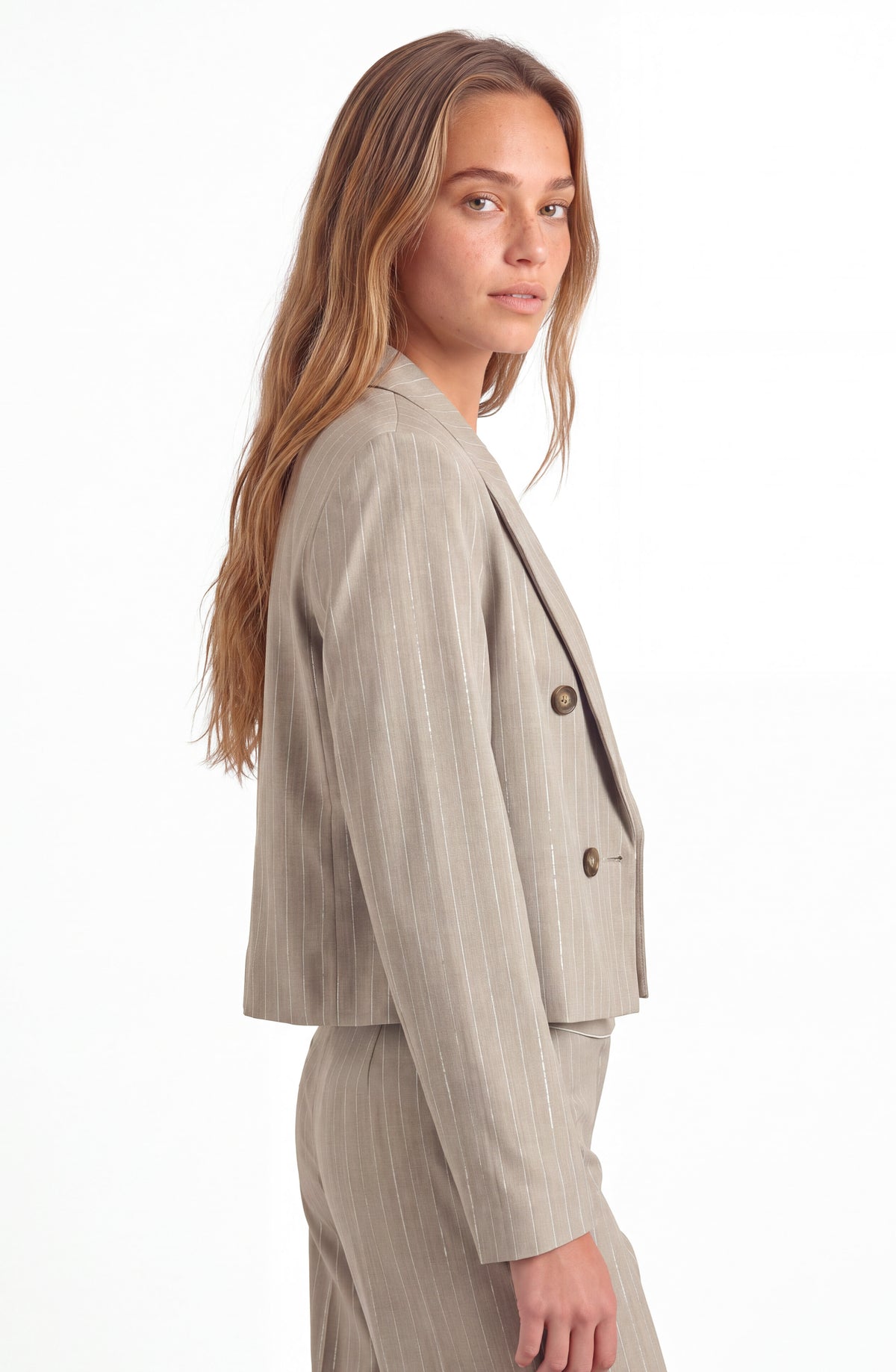Blazer Rayas Corto Lurex Beige
