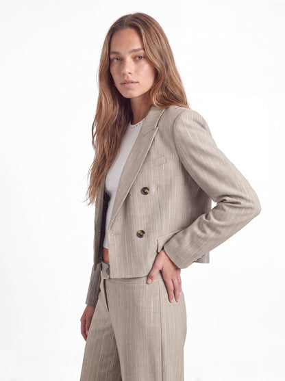 Blazer Rayas Corto Lurex Beige