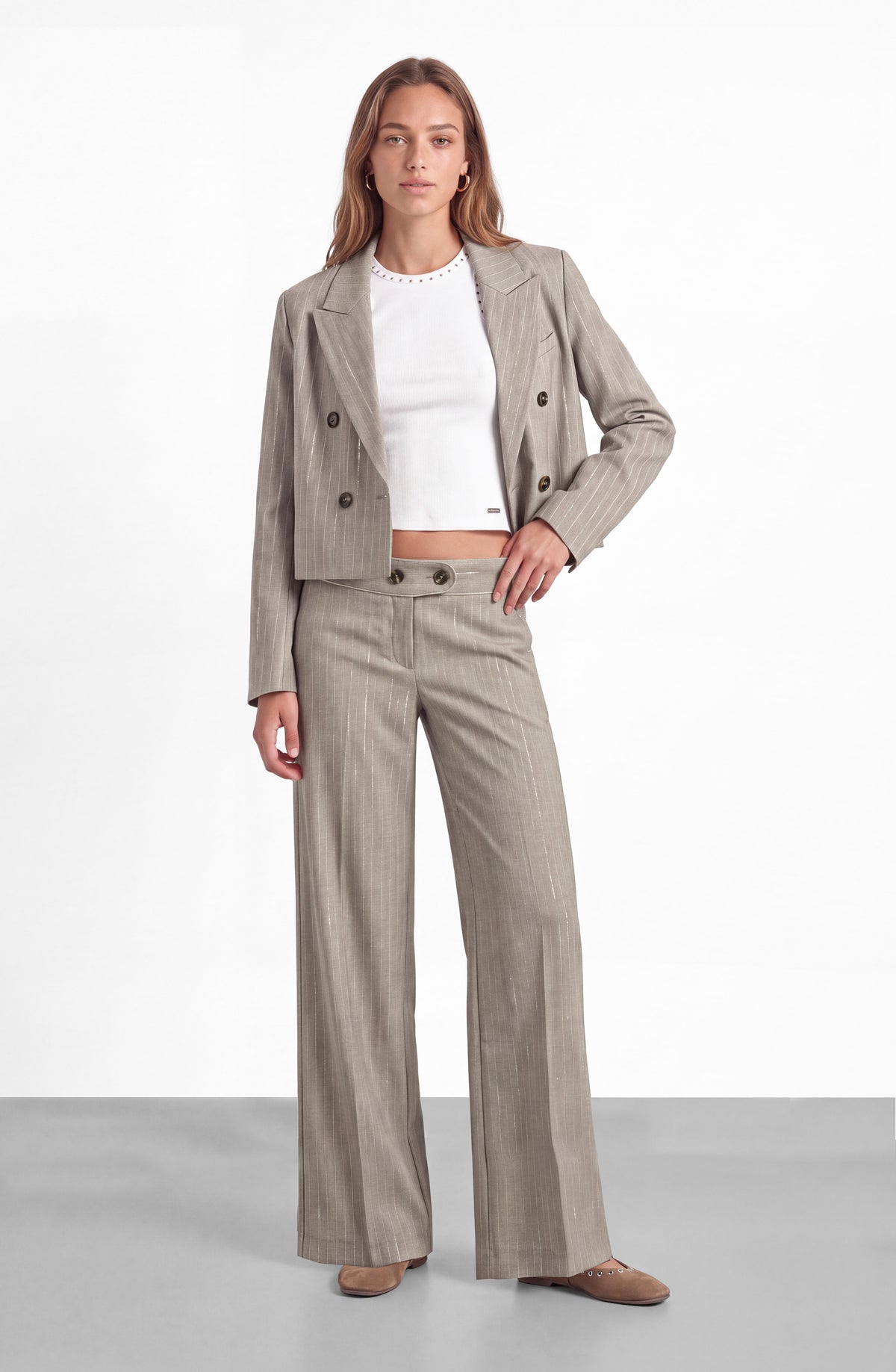 Blazer Rayas Corto Lurex Beige