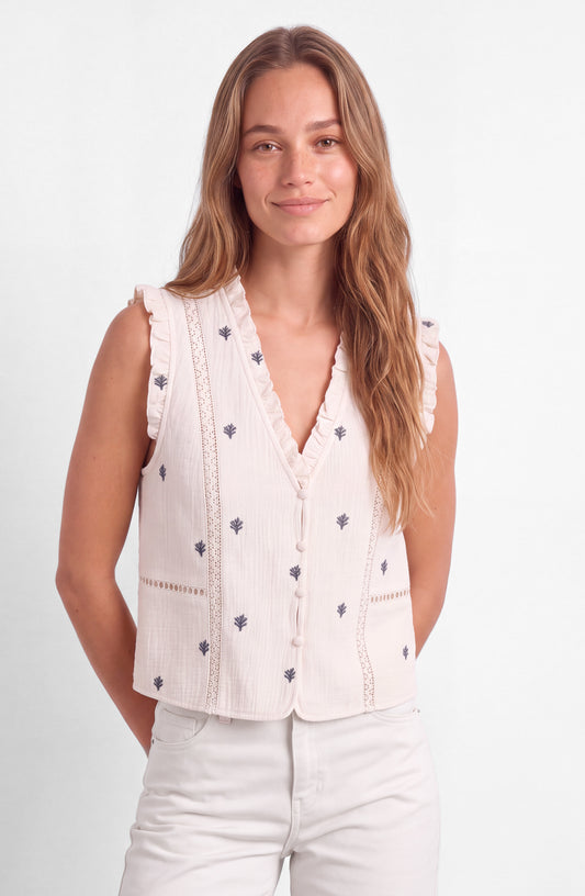 Blusa Sin Manga Bordada White