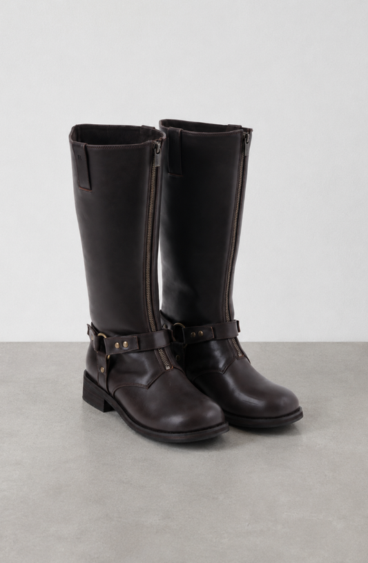Bota Alta Zipper Brown