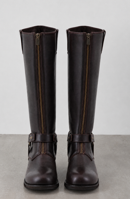 Bota Alta Zipper Brown