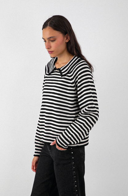 Sweater Polo Rayas Black