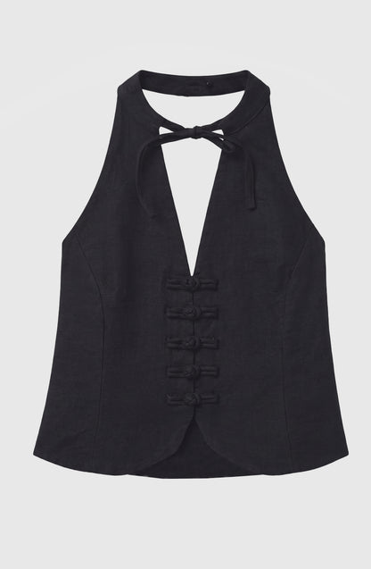 Top Halter Botones Black