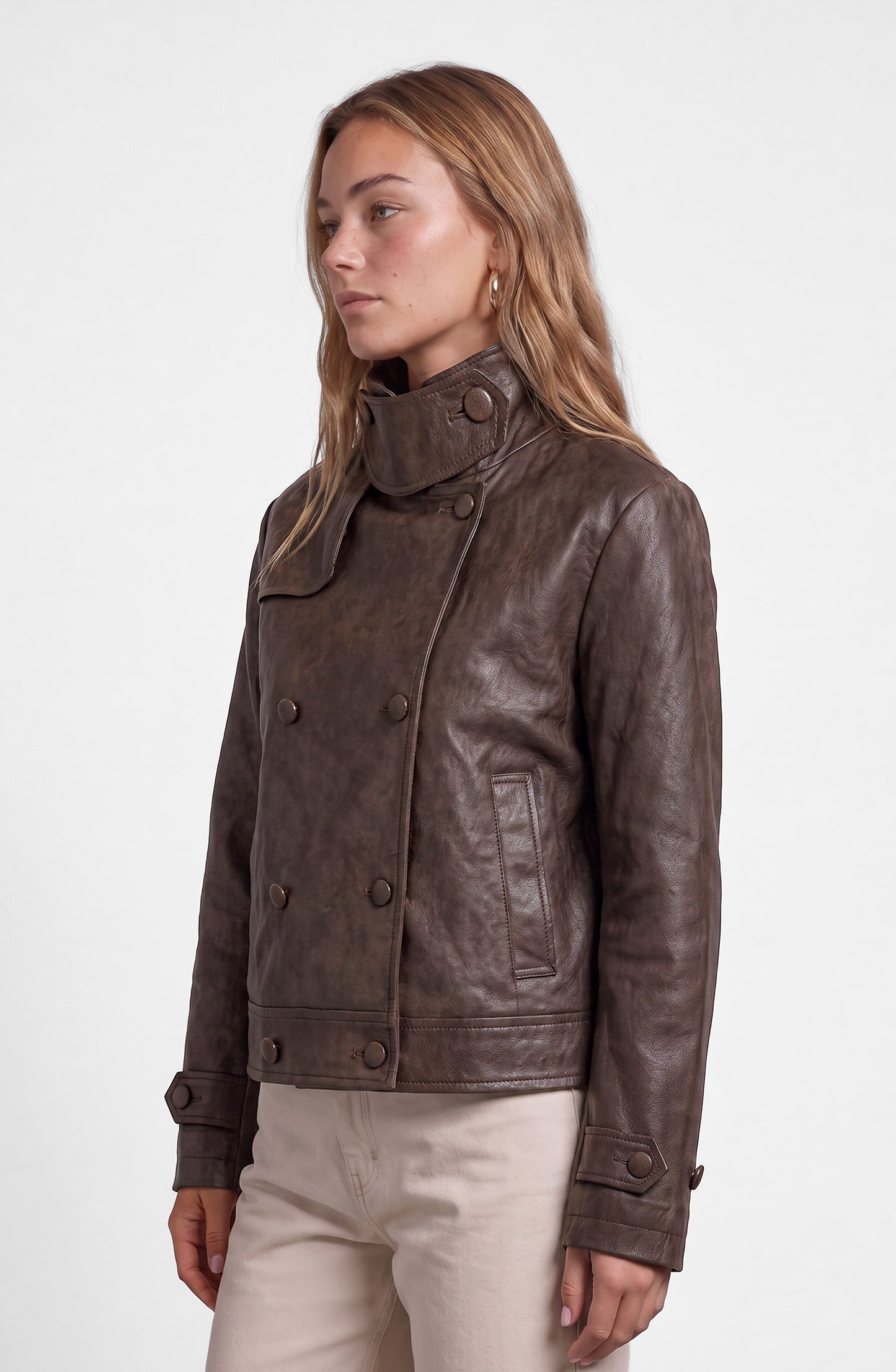 Chaqueta Pu Cuello Funnel Brown