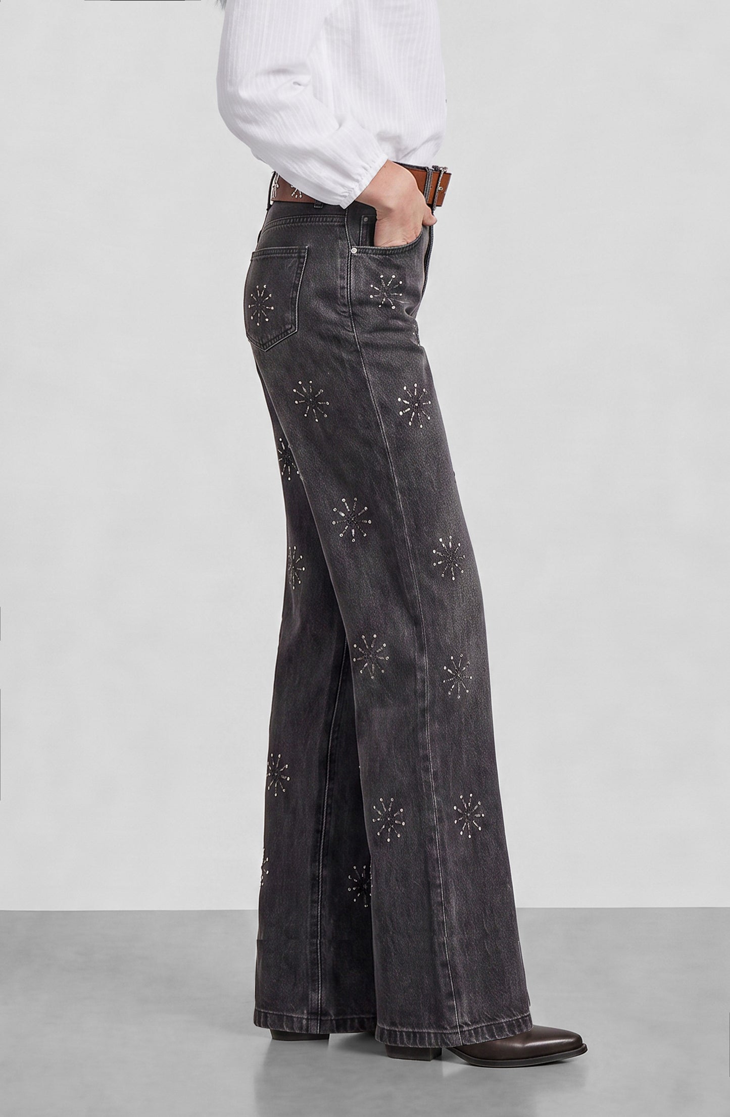 Pantalón Flores Brillos Grey