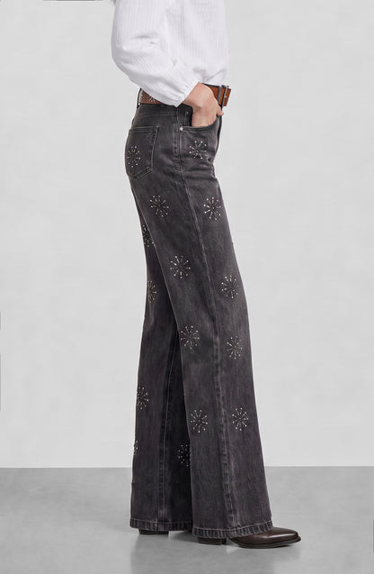 Pantalón Flores Brillos Grey