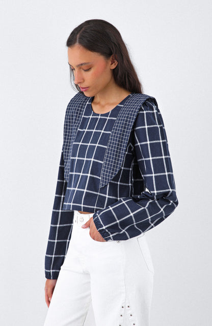 Blusa Cuadros Vuelos Blue