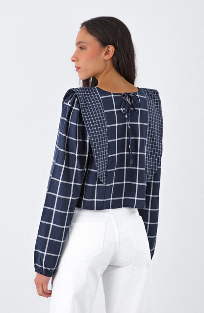 Blusa Cuadros Vuelos Blue