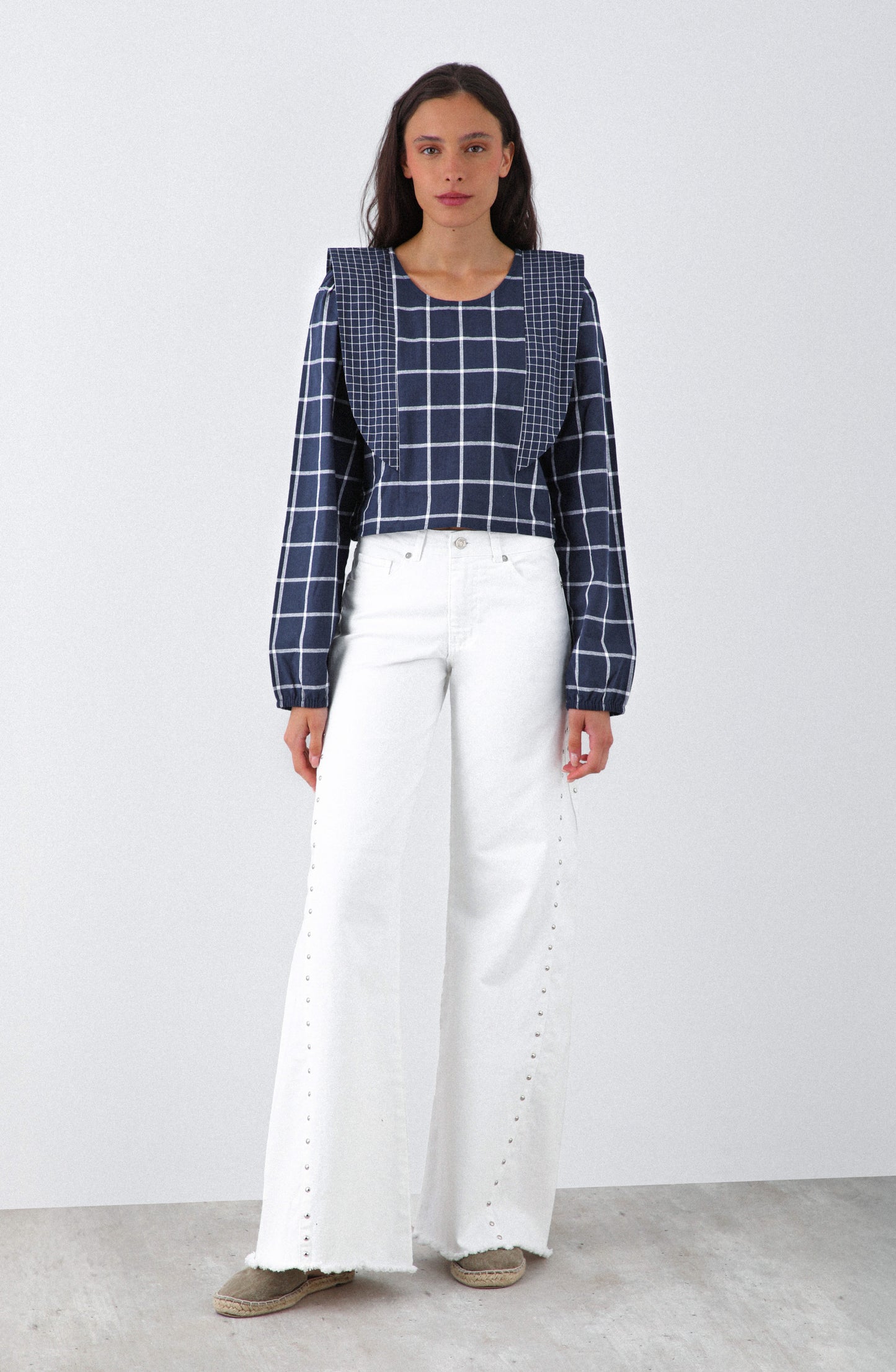 Blusa Cuadros Vuelos Blue