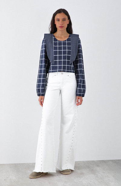 Blusa Cuadros Vuelos Blue