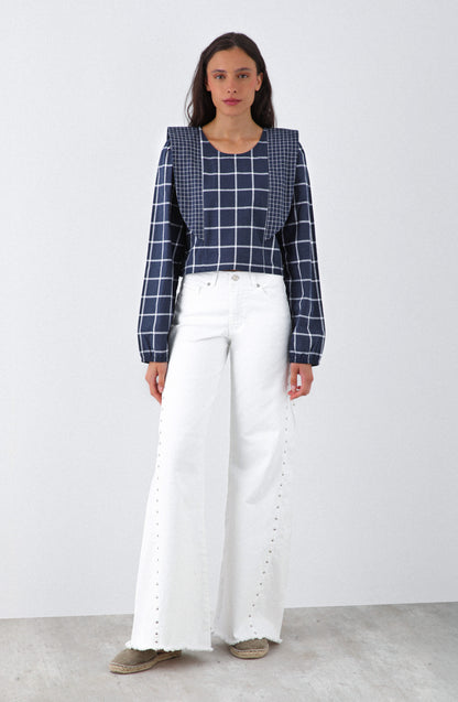 Blusa Cuadros Vuelos Blue