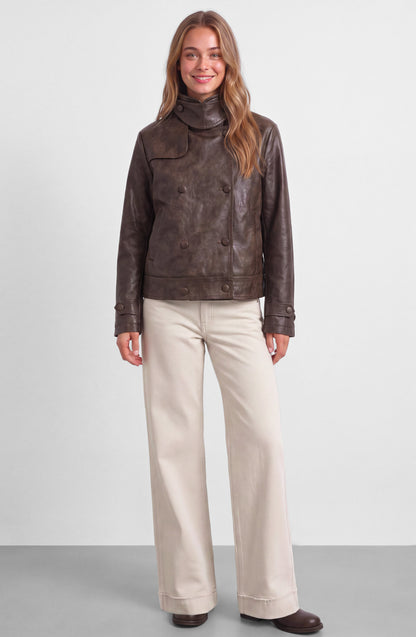 Chaqueta Pu Cuello Funnel Brown