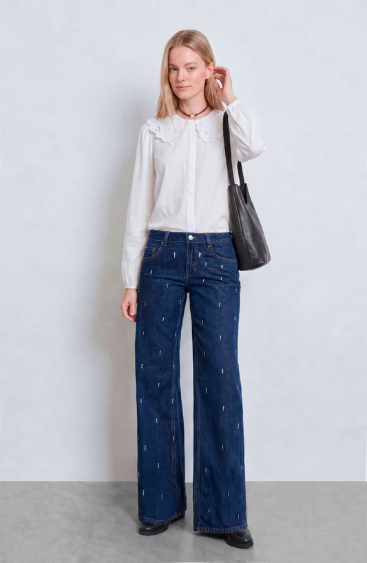 Blusa Cuello Bobo Embroidery White