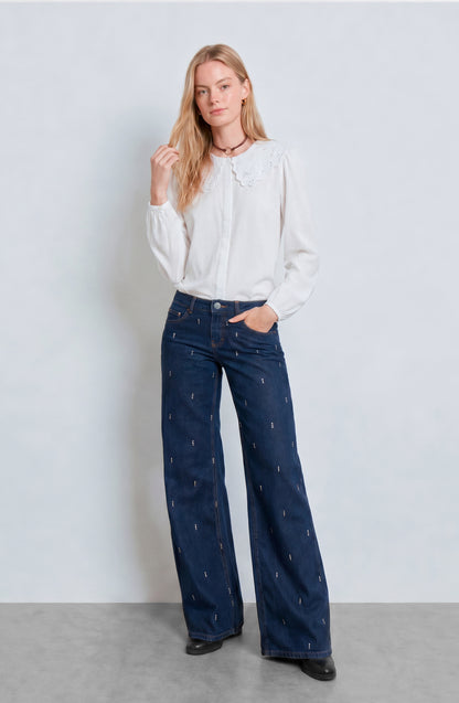 Blusa Cuello Bobo Embroidery White